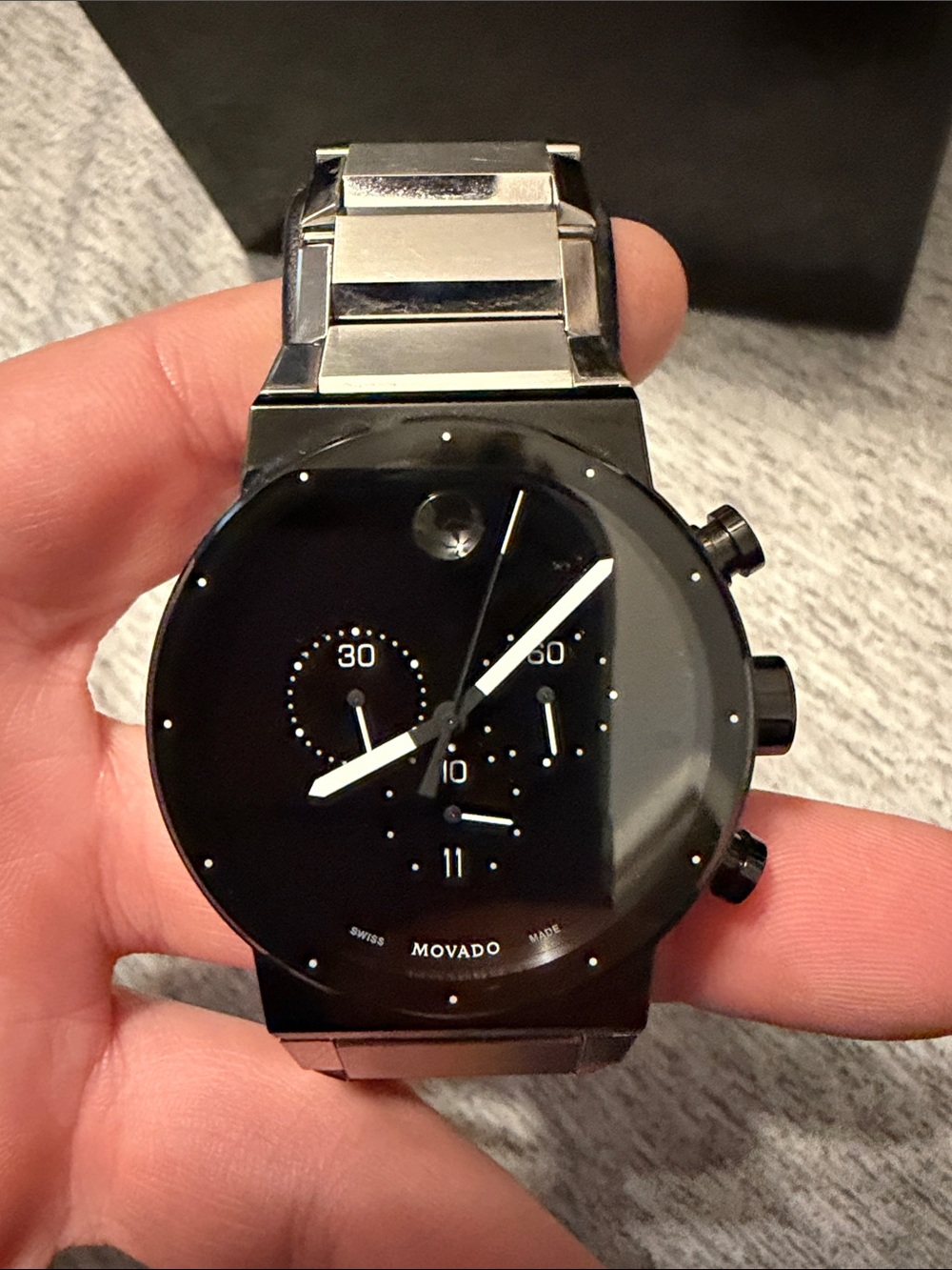 Movado Black Dial Stainless Steel Link Bracelet Chronograph